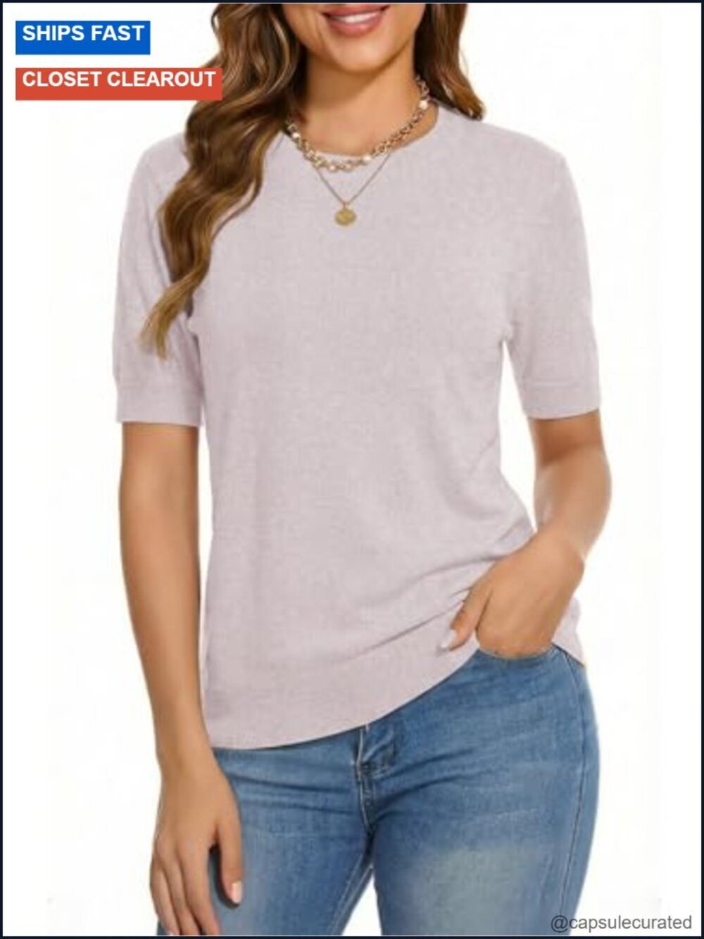 Wool Blend Crewneck Short Sleeve Pullover Sweater Business Casual Lightweight